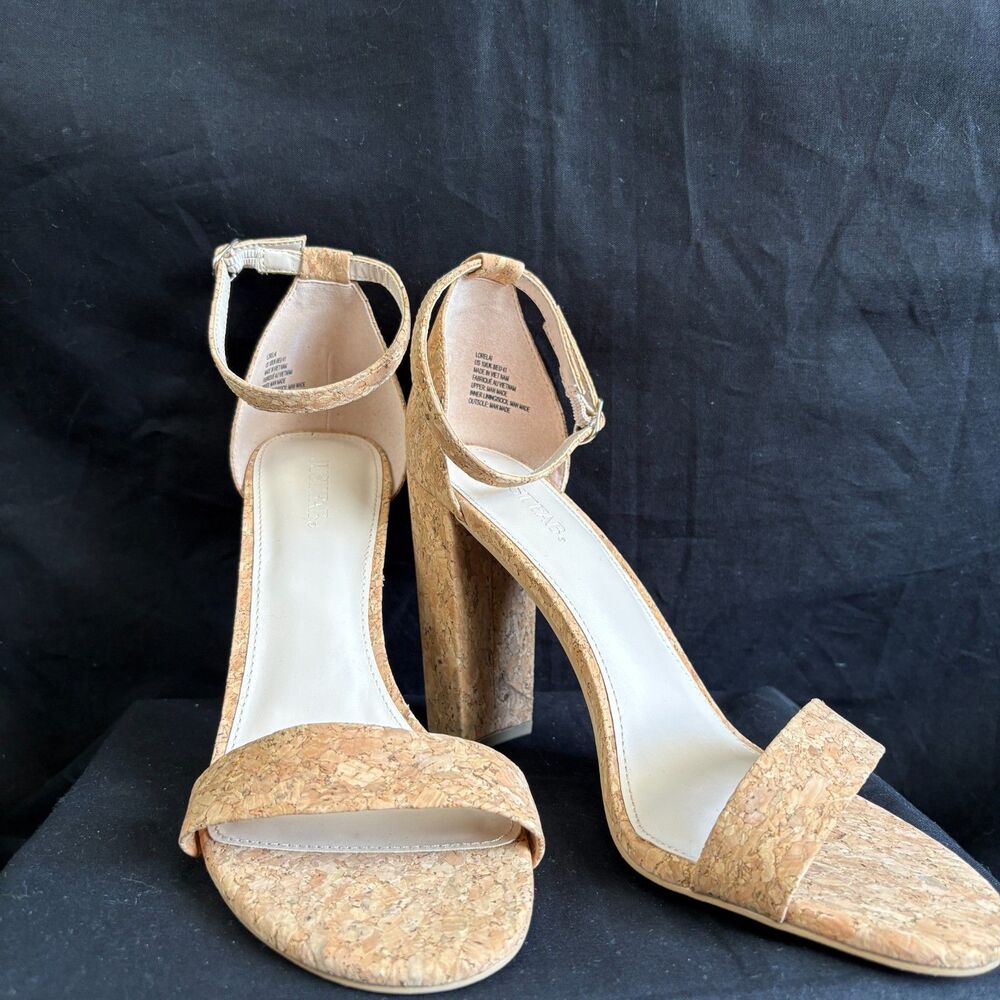 JustFab Lorella Cork Block Heel Sandals Women's Size 10 Ankle Strap Natural